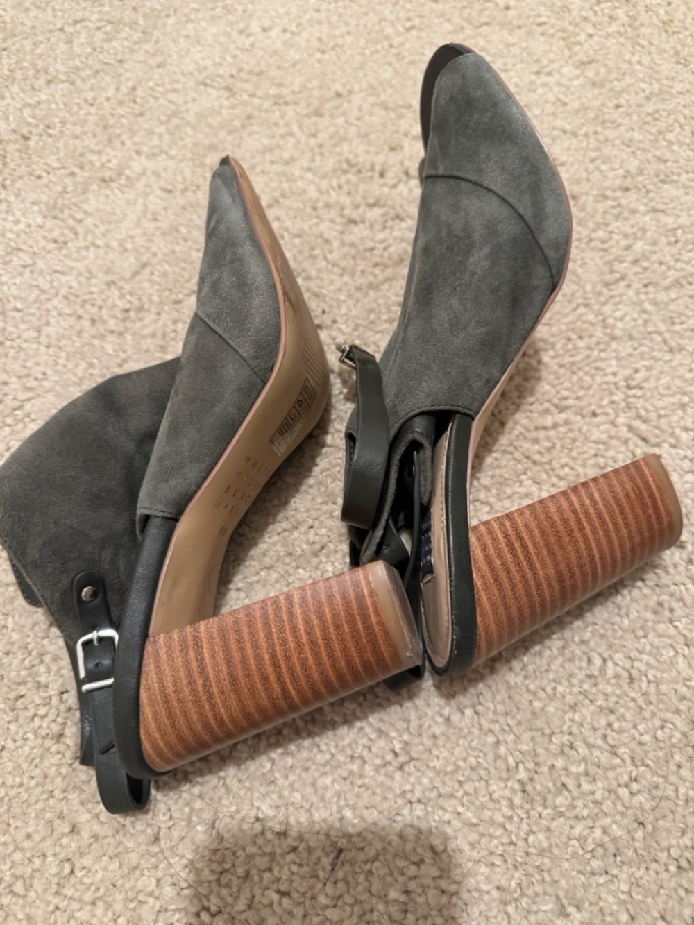 White House Black Market Olive Suede Peep-Toe Block Heel Booties - Picture 8 of 16